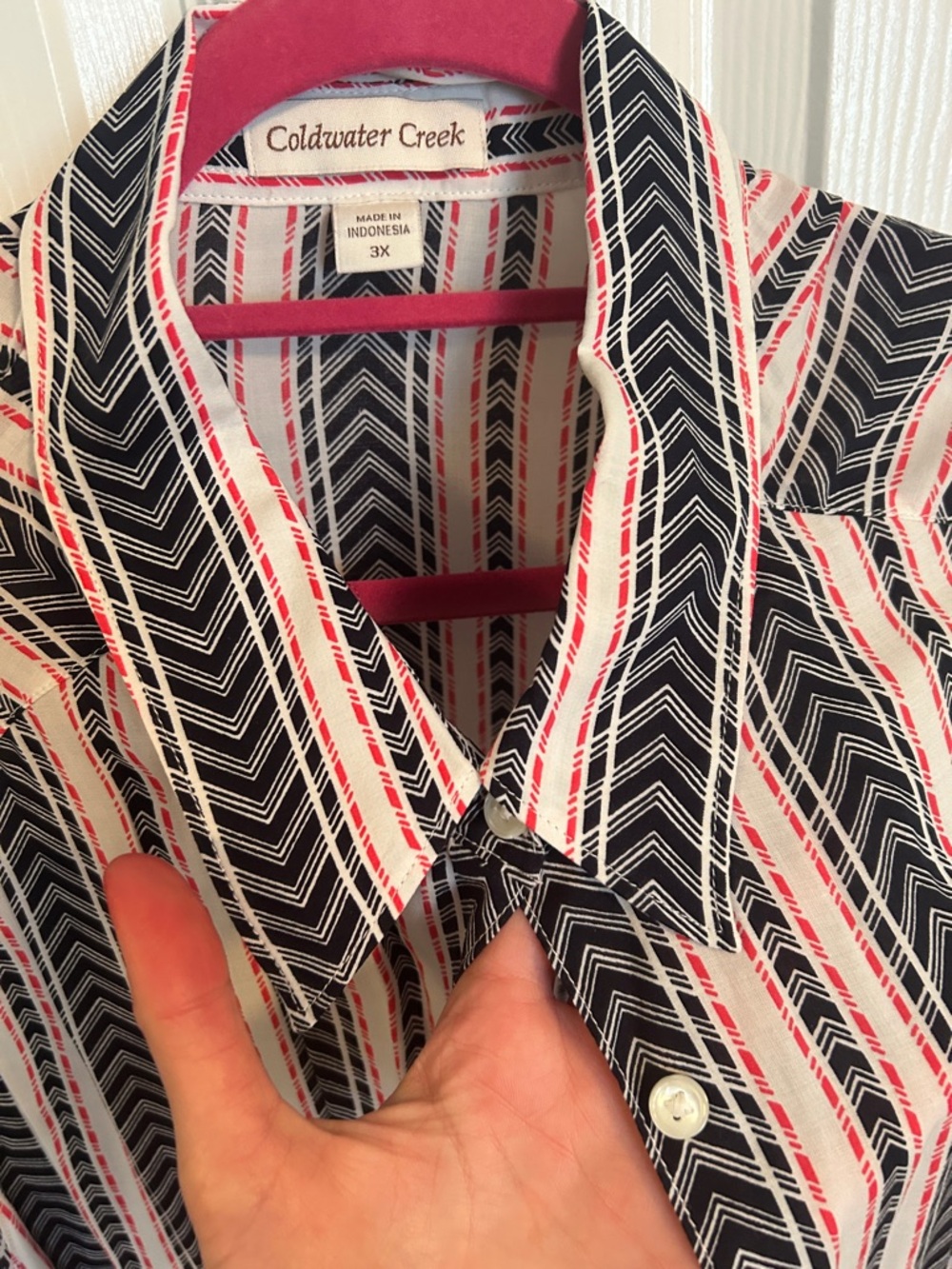 Coldwater Creek Black, White & Pink Chevron-Striped Blazer - Picture 3 of 7